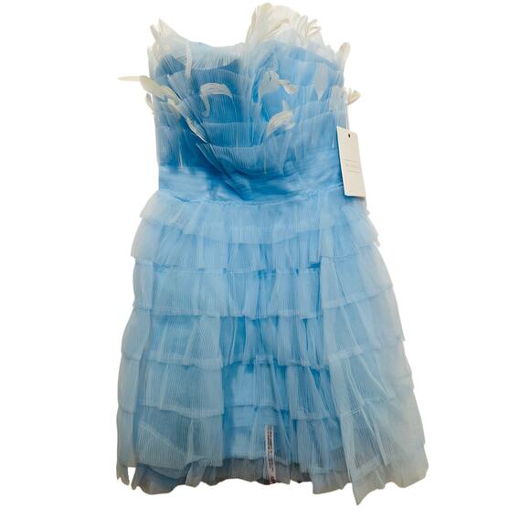 MAC DUGGAL 20529 Powder Blue Strapless Feathers Short Tulle Dress NWT sz 6 - Picture 9 of 16